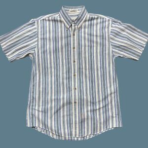 Savane Vintage 90s Casual Blue White Button Front Shirt Cotton Men's Size Medium